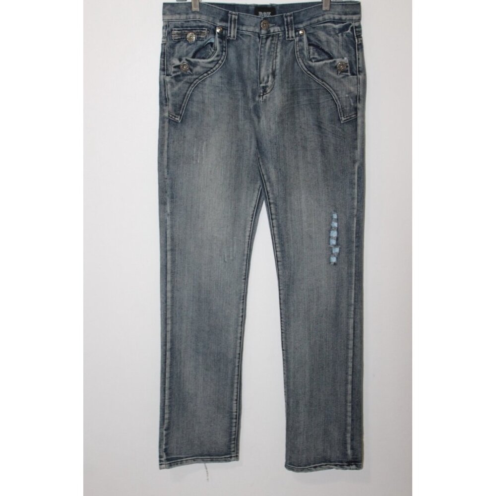 ROK Mens Medium Wash Distressed Straight Leg Jeans 34 x 34